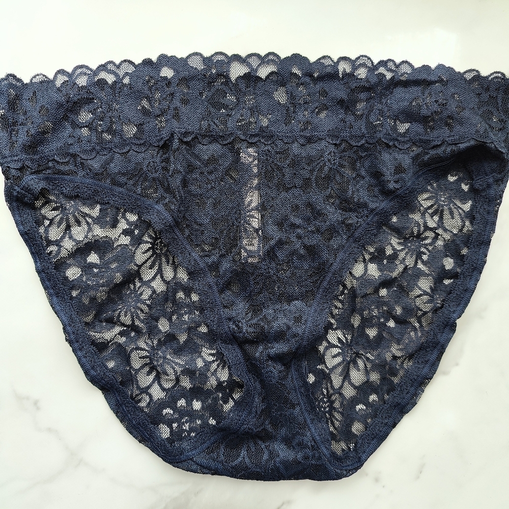 NWT VICTORIA'S SECRET THE LACIE ALLOVER LACE HIGH-LEG BRIEF PANTY IN NOIR NAVY